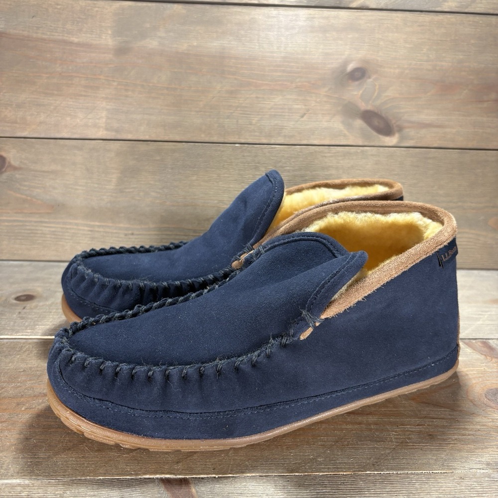 ll bean wicked good mens size 8 shoes blue suede shearling lined slippers